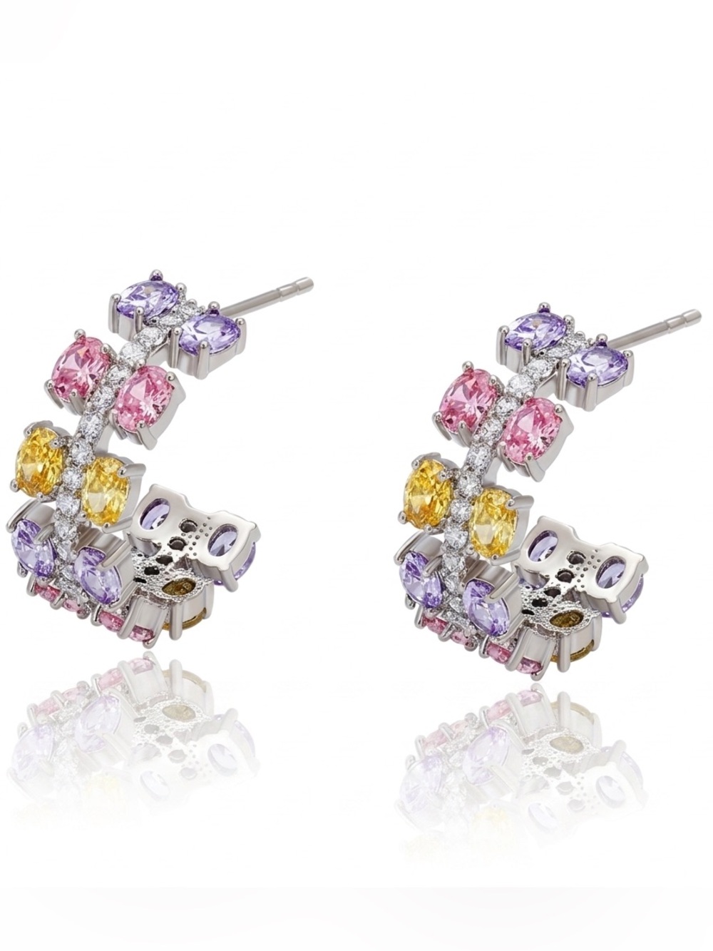 Hoop Earrings | Platinum Plated with CZ Stone |Dainty Summer Earrings